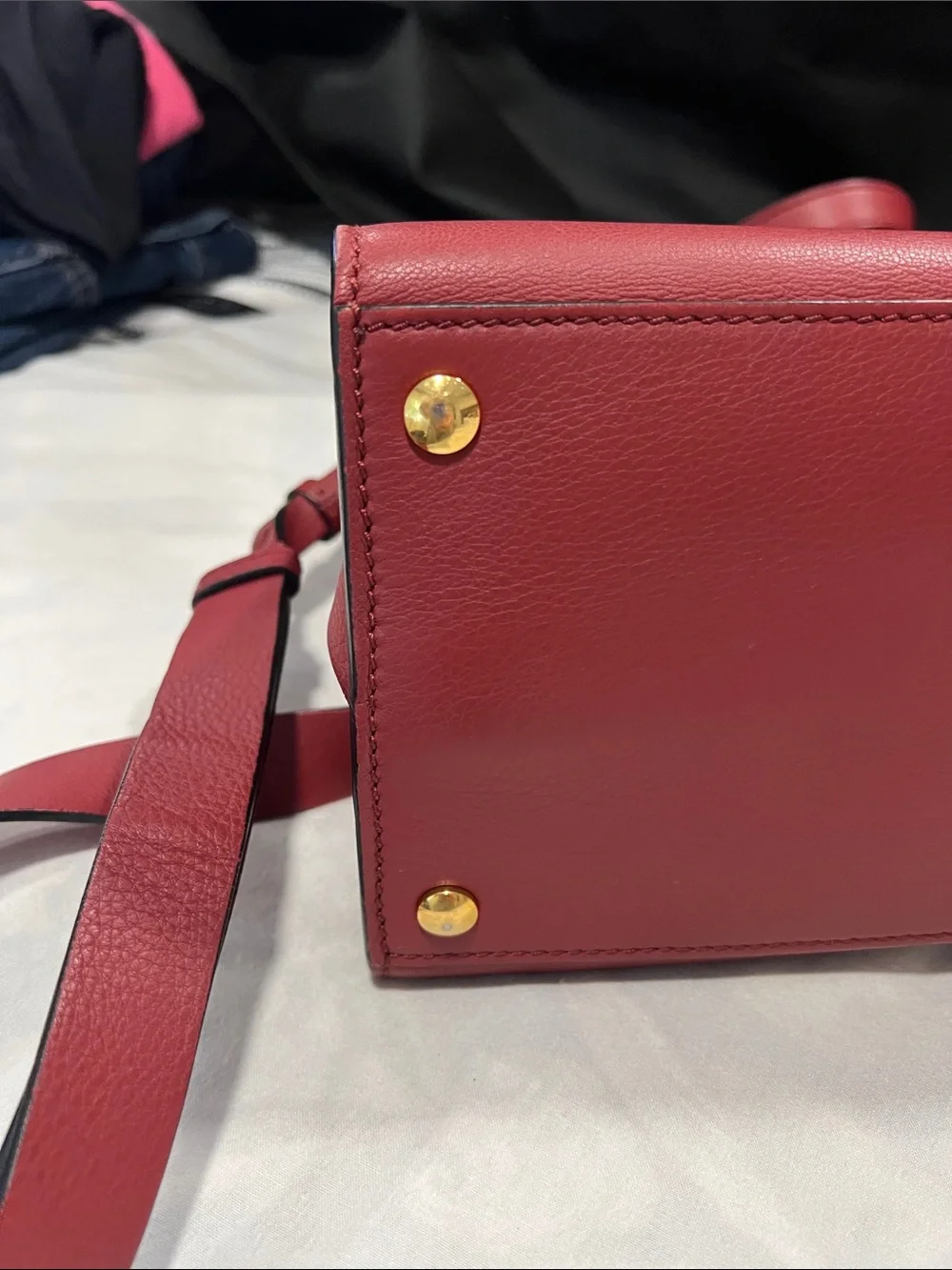 Burberry Red Leather Satchel with Gold Grommet Accents